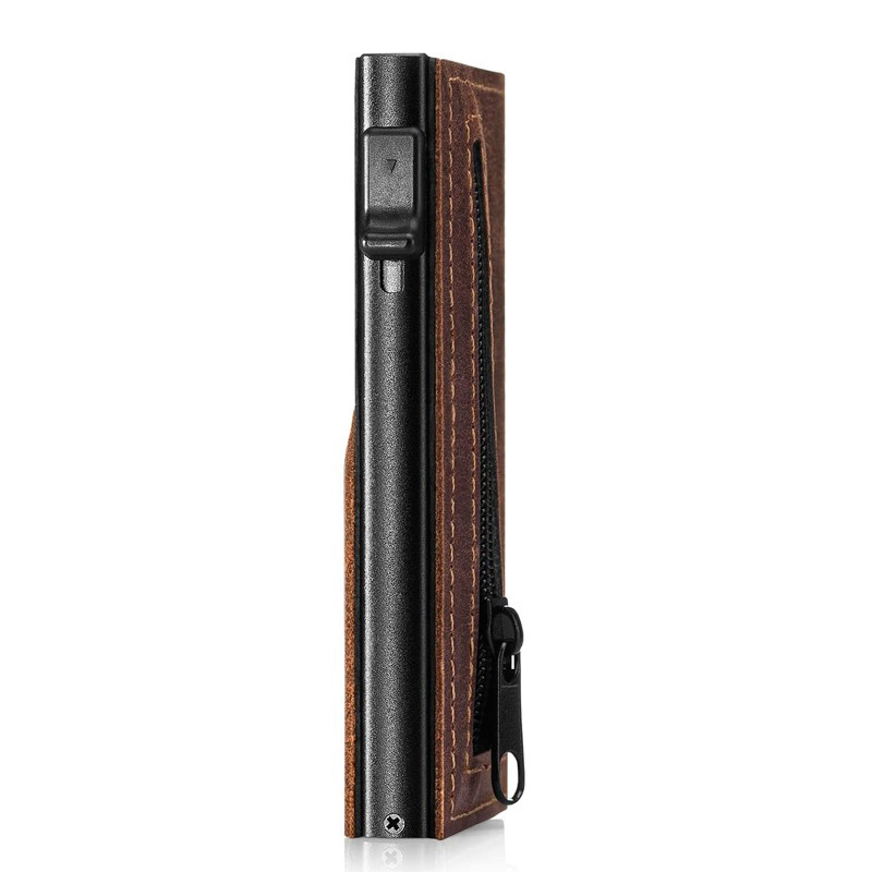 Men's Business Automatic Pop-Up Ultra-Thin RFID Card Holder in Contrasting Leather
