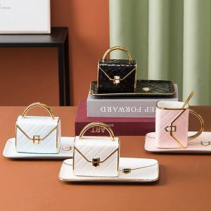  Custom Luxury Ceramic Mug With Spoon Gold Handle 310ml Capacity Manufactures