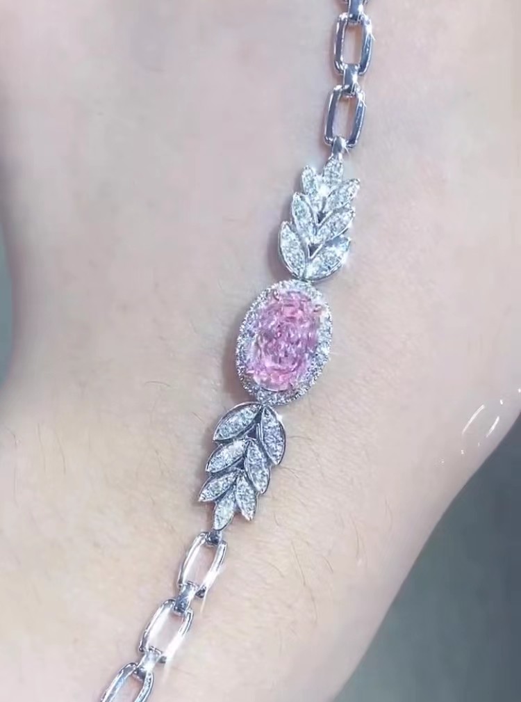 Oval Cut Synthetic Diamond Tennis Bracelet 2.72ct Pink Diamond Bracelet Oval Shape