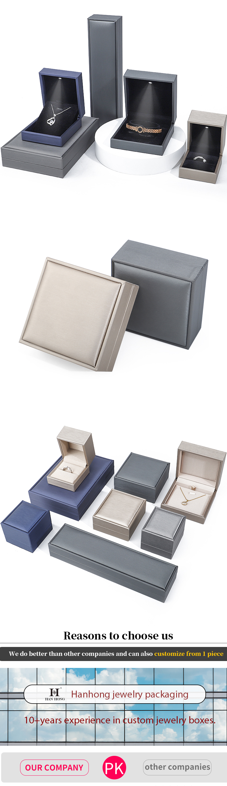 Brush Finishing PU Leather LED Jewelry Storage Box Multi Color Jewelry Gift Boxes