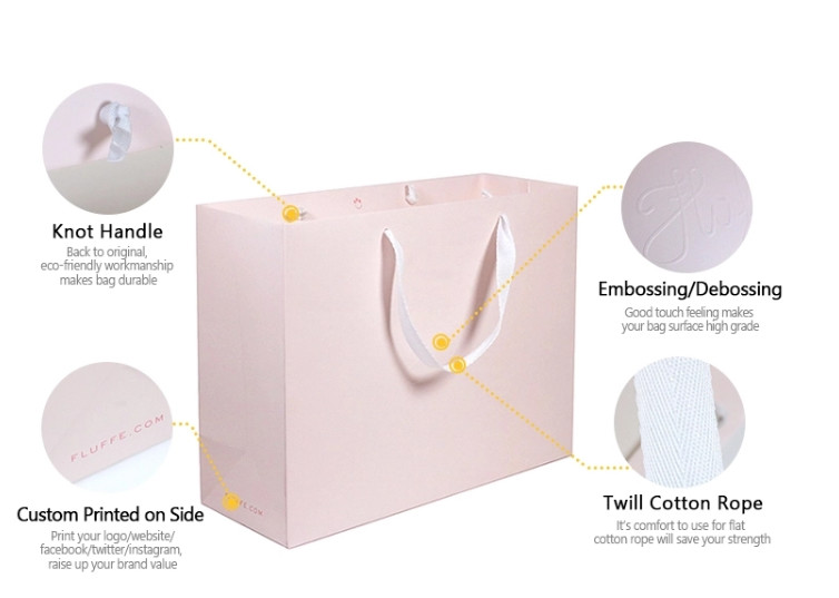 Eco - Friendly Paper Shopping Bags Pink Color With Twill Cotton Rope Handle