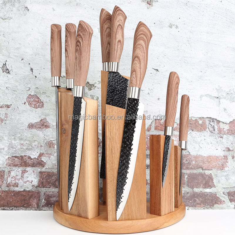 Bamboo Multifunctional Kitchen Shelf Semi Circle Magnetic Knife Block