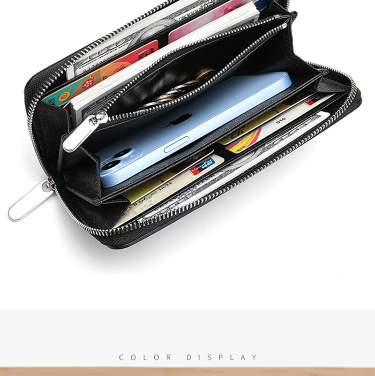 Multi-Function Passport Card Holder Genuine Leather Zipper Long Wallet for Men and Women