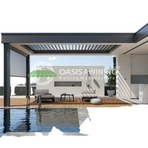 China Motorized Aluminum Louvered Pergola with Rain Wind Sensor and 10 Years Warranty in Customized Colors on sale