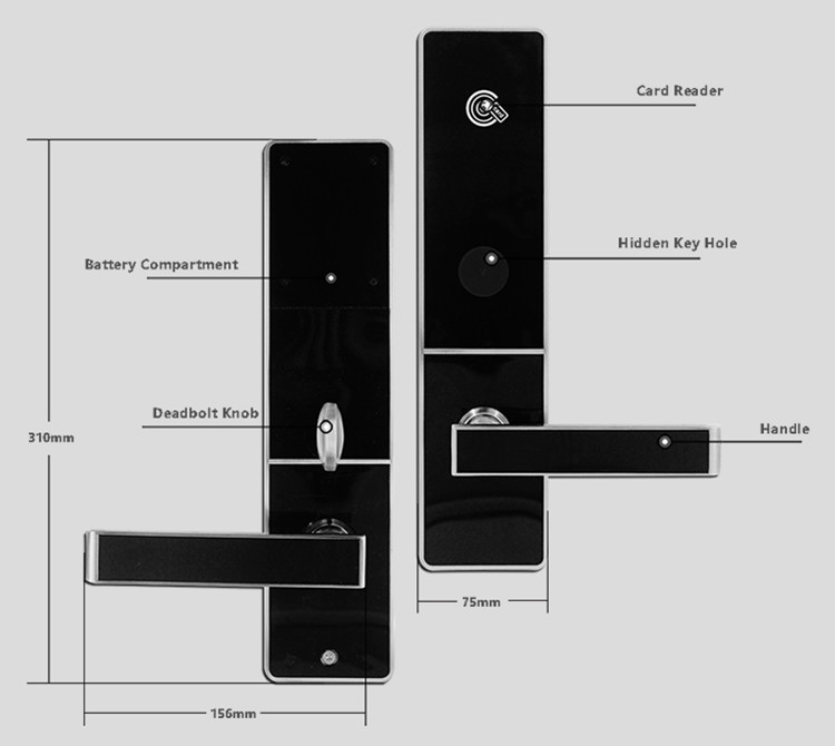IC Card Apartment Door Locks Zinc Alloy Low Power Consumption 310 * 72mm