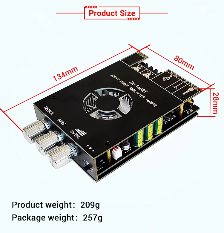 ZK-1602T 2*160W 2.0 Channel Class d Audio Stereo Amplifier Board Bass AMP TDA7498E BT 5.0 Subwoofer Amplifier Board ZK-1602T