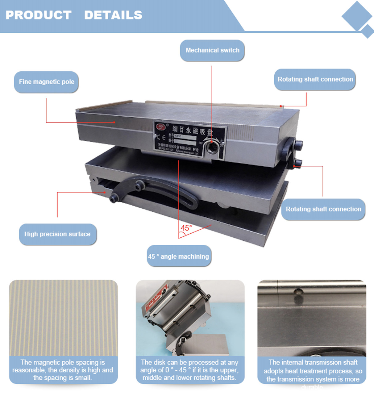 45 Degree 100*175mm Double Tiltable Magnetic Sine Chuck