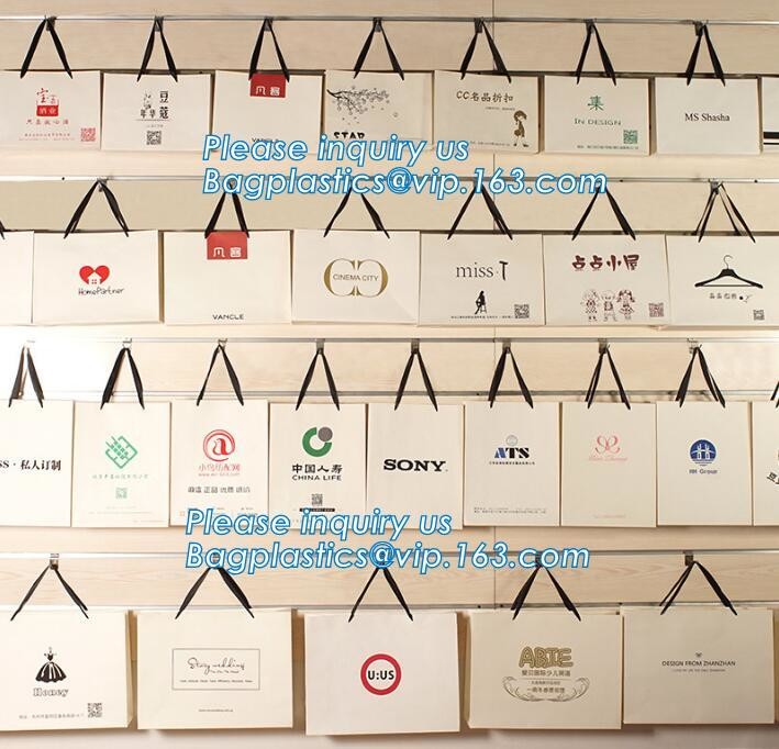 Customized Red Printed Kraft Paper Shopping Bag with Ribbon Handles and Bowknot,Kraft Paper Shopping Bag with Kinds off