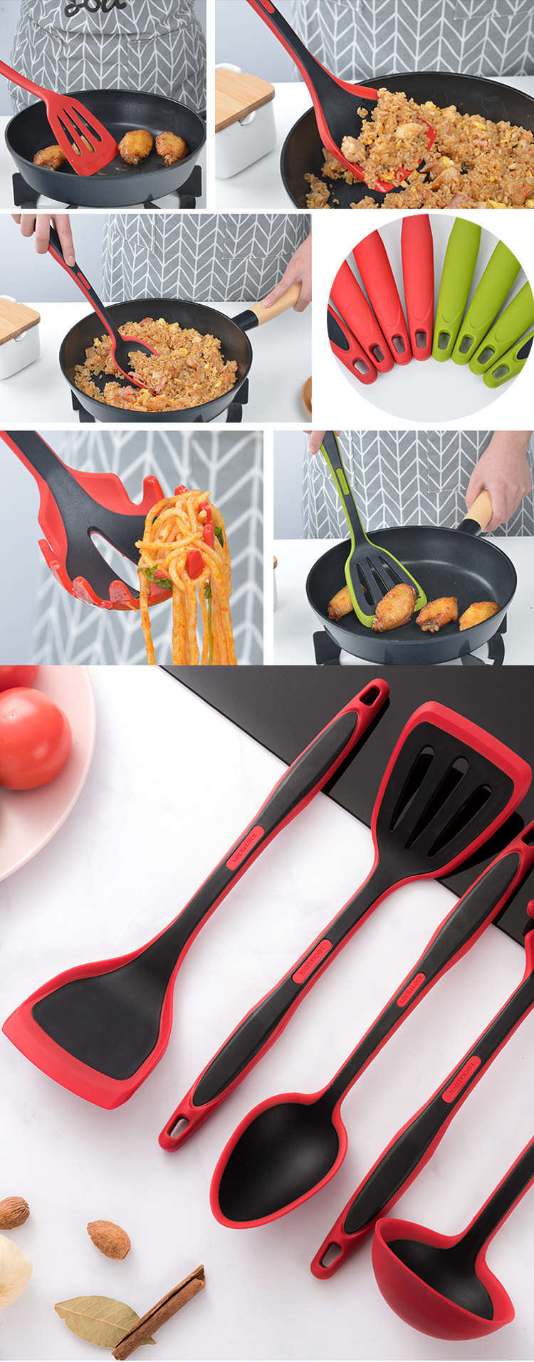 Safe Private Label Silicone Kitchen Accessories Non Stick Customize Spaghetti Tong