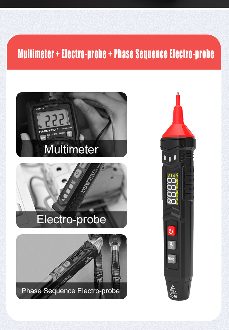 HT121 Pen Type Digital Multimeters Smart Handheld Multi-meter True RMS LCD 4000 Counts Universal Meter Voltmeter DC/AC
