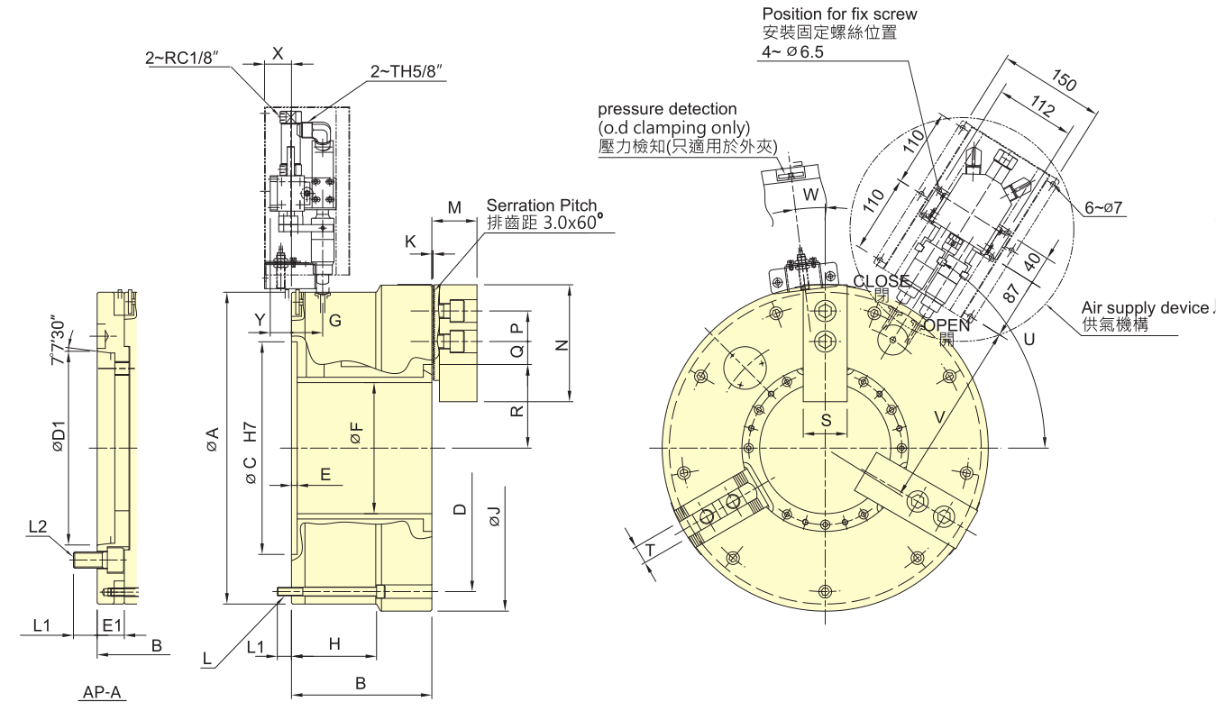 AP LARGE THROUGH HOLE AIR CHUCK FORGED STEEL