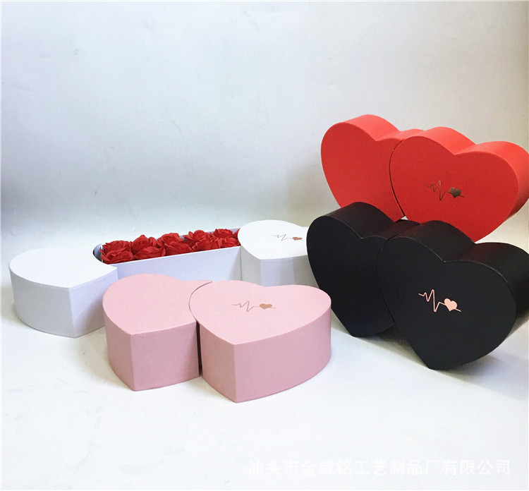 Creative Double Heart Shaped Flower Box Love Drawer Gift Packaging Box for OEM Service