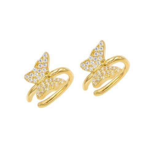 18K Gold Plated Butterfly Earring Cuff With Micron Pave White CZ Trendy Women