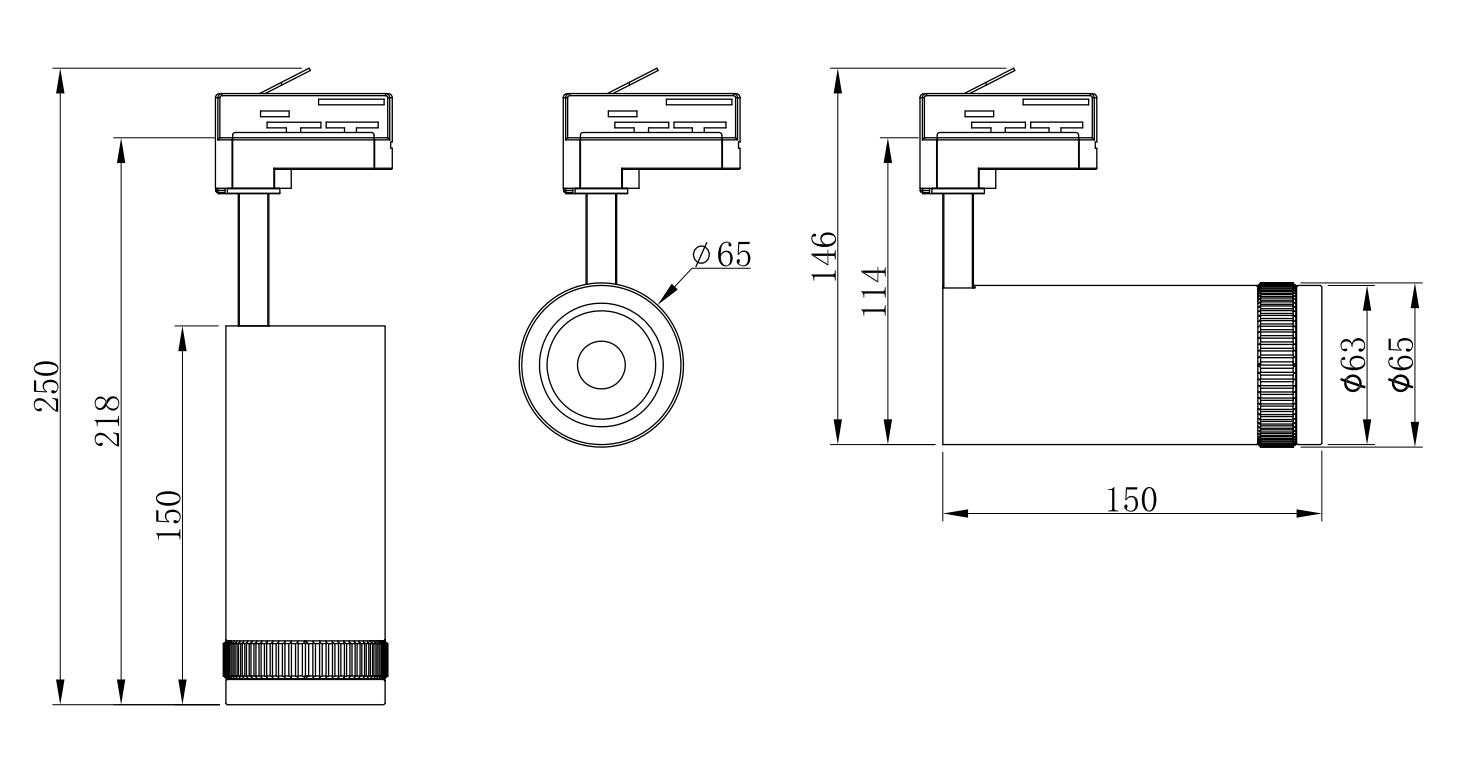 E02 series Integrated Zoomable LED tracklight adjustable 15-55° Dali 1-10V dimmable 6/4 wire 3 phase
