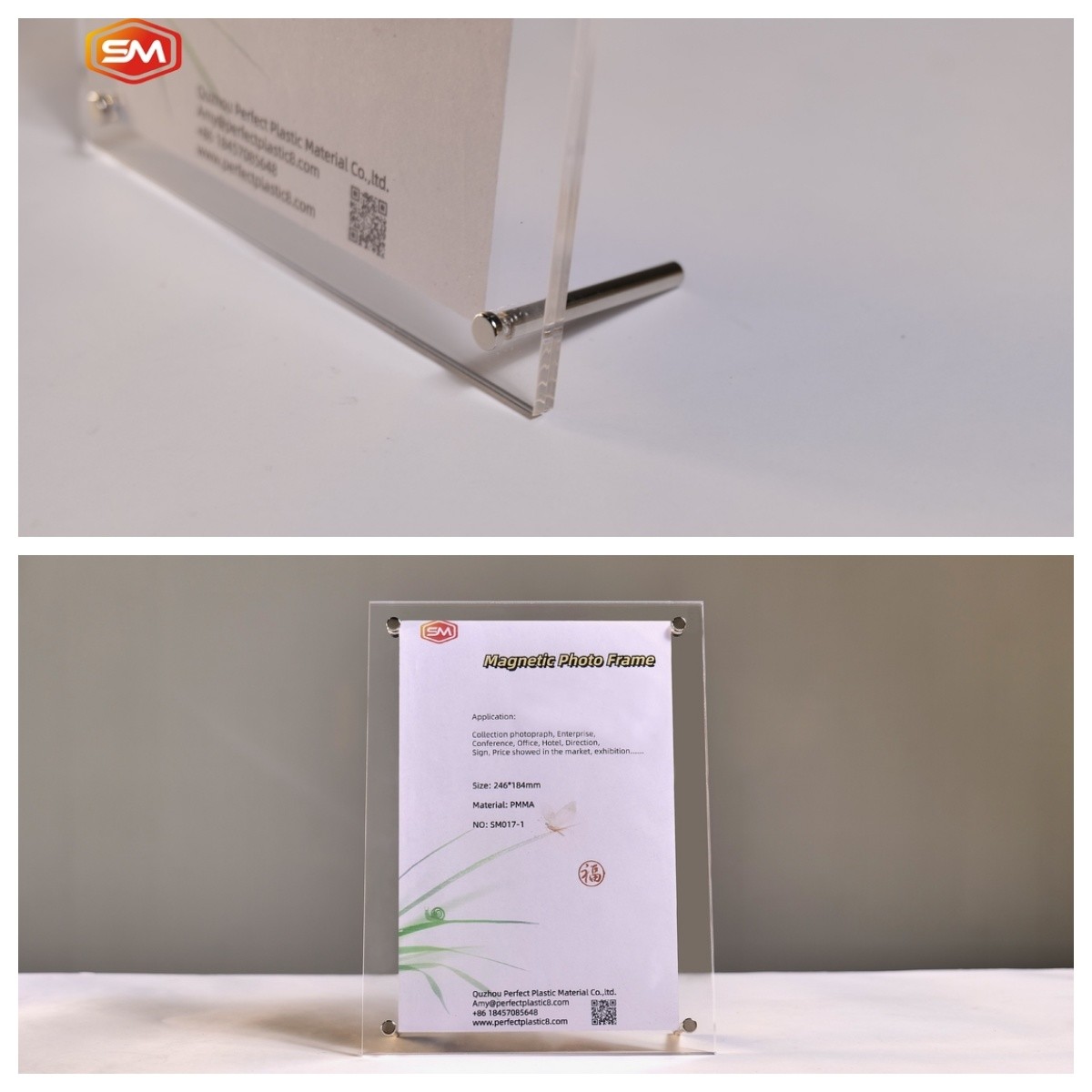 Free Standing Double Sided Transparent Table Display Floating Acrylic Photo Holder Frame