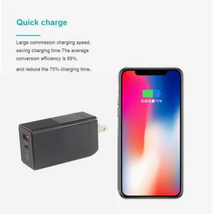 65W US Plug Dual-Port USB Charger with USB-C and USB-A