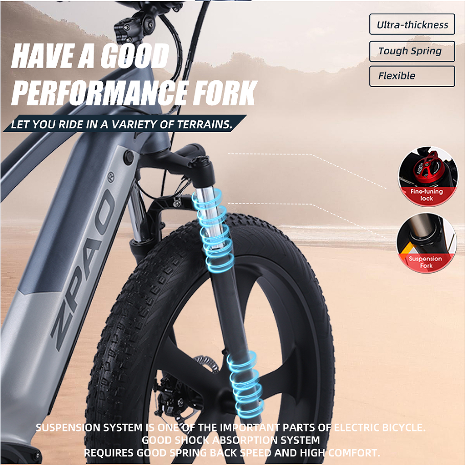 Weldless Frame Electric Fat Tire Bike Full Suspension 750W 26 Inch Fat Tire Electric Bike