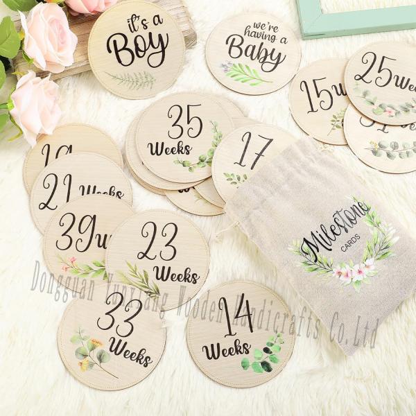 Classic Plywood Baby Monthly Milestone Discs, Wooden Discs for Baby Announcement