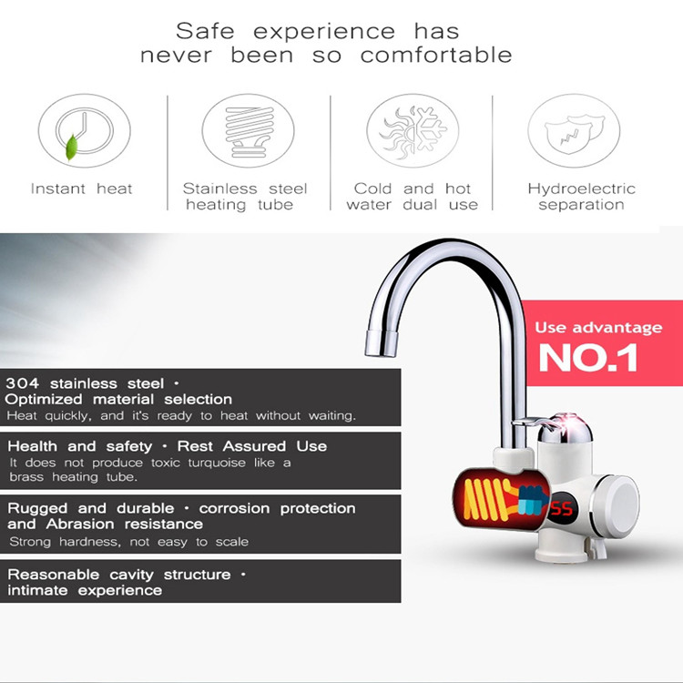 50HZ Instant Digital Electric Hot Water Tap Geyser RoHs 500000 Times Service Life