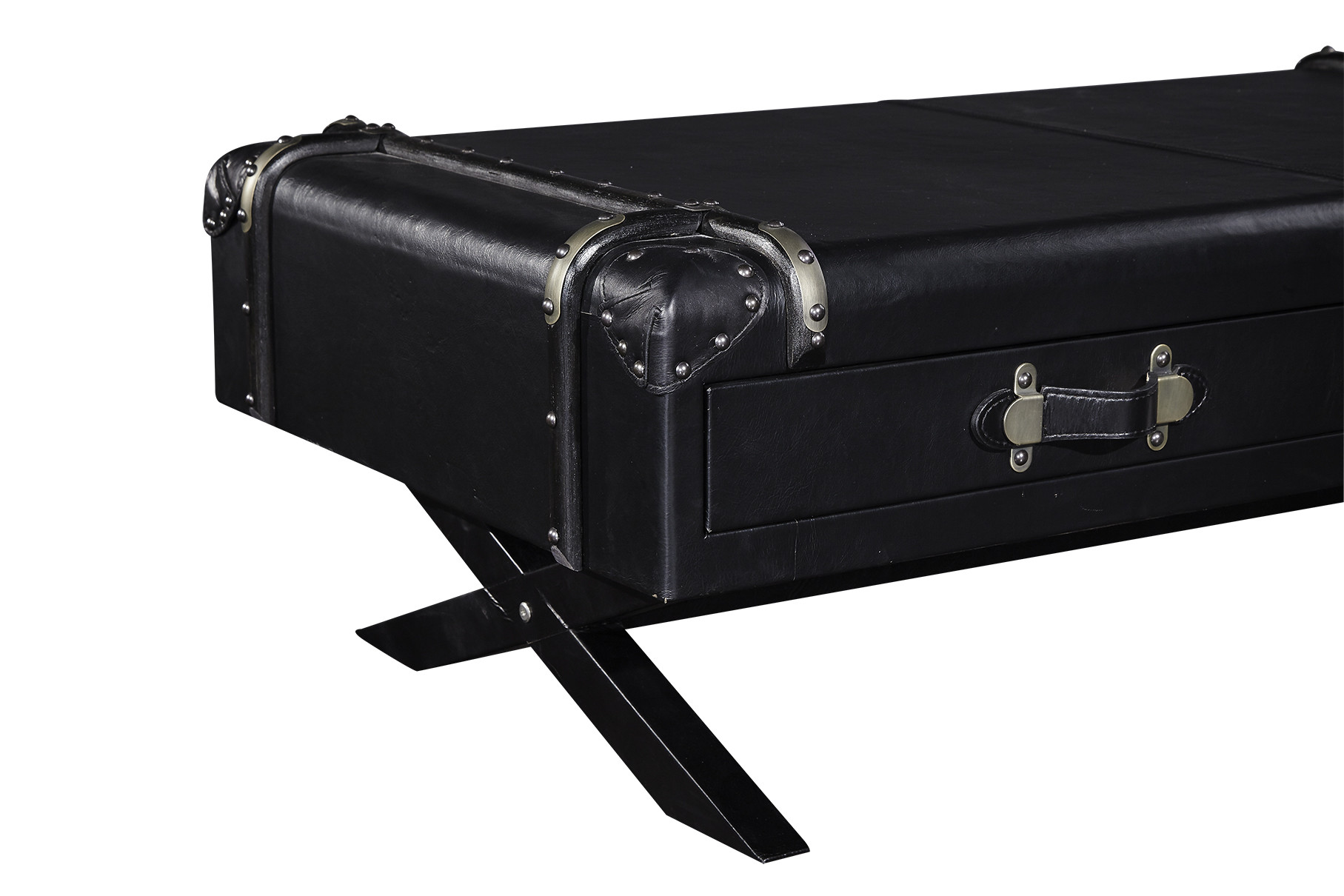 4 Drawers Side Coffee Table Vintage Retro Black Top Genuine Leather For Office