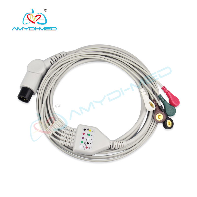 BCI 6Pin Ecg Cables And Leadwires Medical 5 Lead Ecg Cable Lightweight