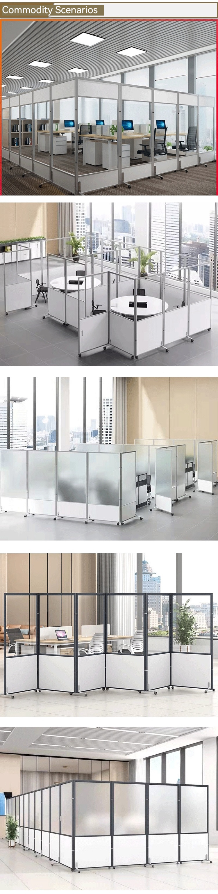 Commercial Furniture Transparent Sub-glazed Partition Office Collapsible Mobile Screen