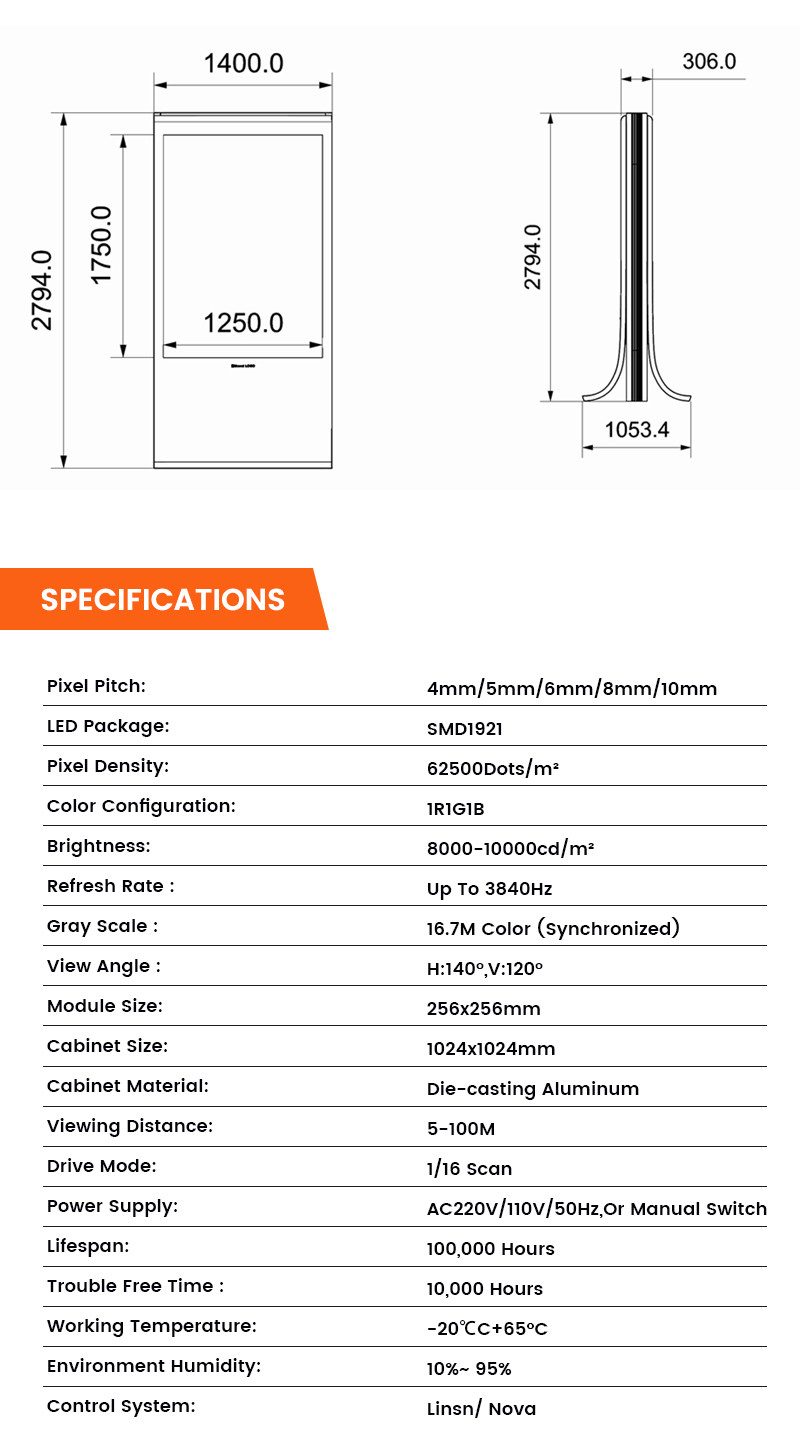 Easy installation 8000nits P4 P5 P6 P8 P10 mupi digital outdoor led signage display digital