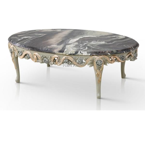Italian Style Classic Carved Wood Marble Coffee Center Table Living Room