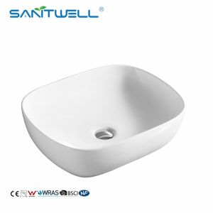 China AB8417 Rectangular Above Counter Basin White Ceramic Vessel Sink  Ultra Thin Edge Bathroom Art Basin on sale
