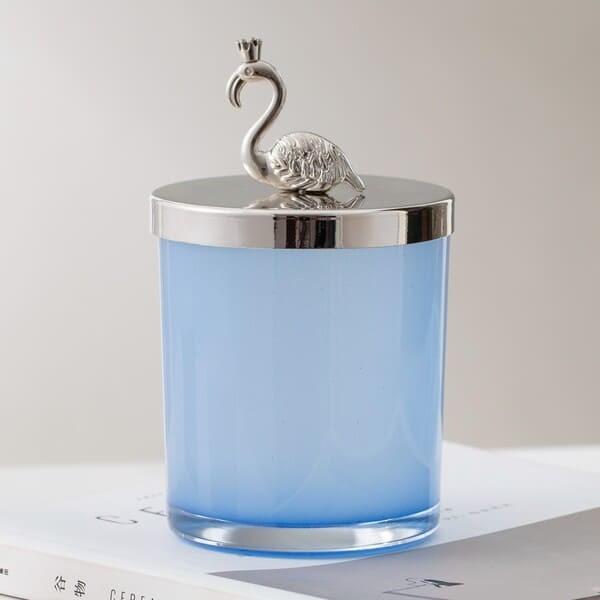 Quality Empty 430ml Color Glass Candle Holder 15oz Blue Candle Jars With Lids for sale