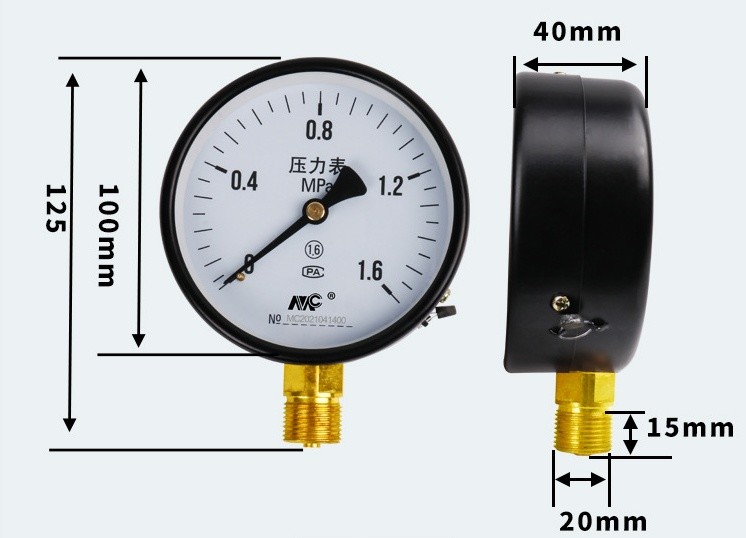 Y100 1/4" NPT Differential Pressure Gauge Overload Protection