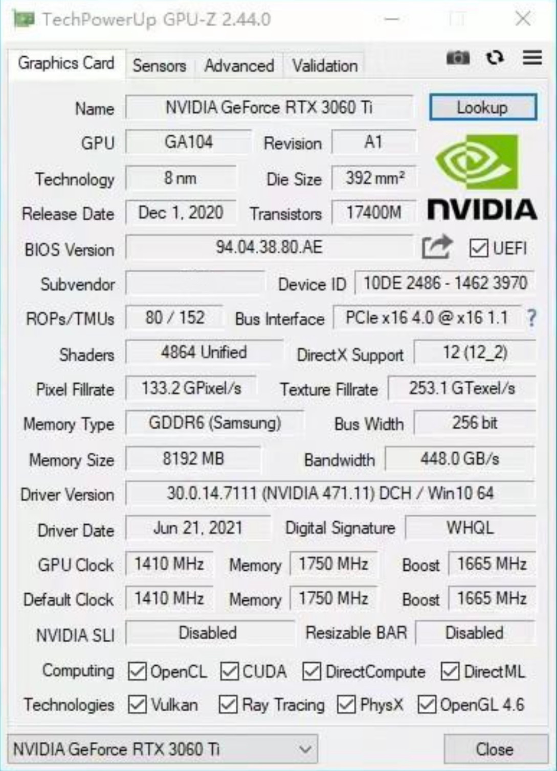 PCWINMAX OEM RTX 3060 Ti Graphics Card LHR 8GB GDDR6 256 Bit Dual Fan