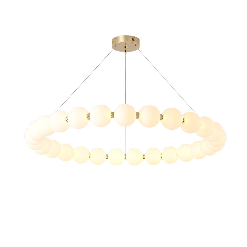 French Cream Style Nordic Living Room Chandelier Round Buddhist Bead Art Chandelier