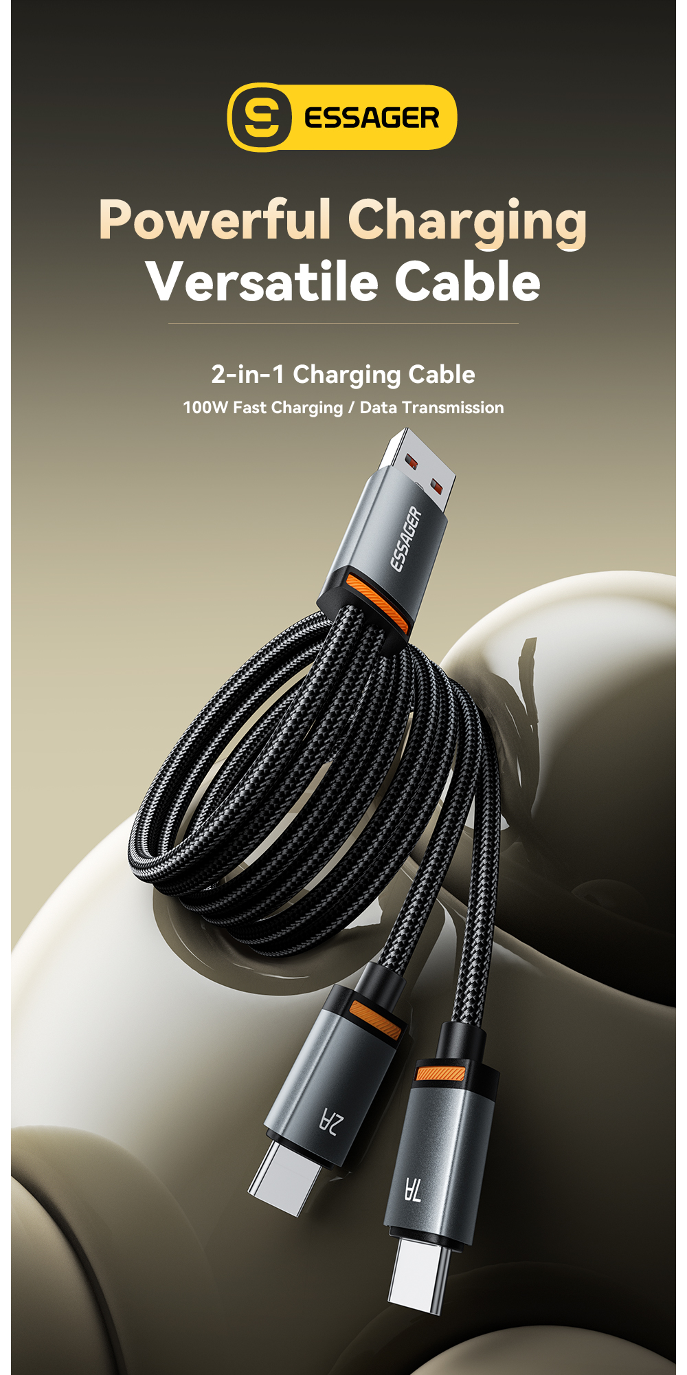 ESSAGER ES-X67 2 in 1 100W USB Type C to USB Type C Lighting Data Cable