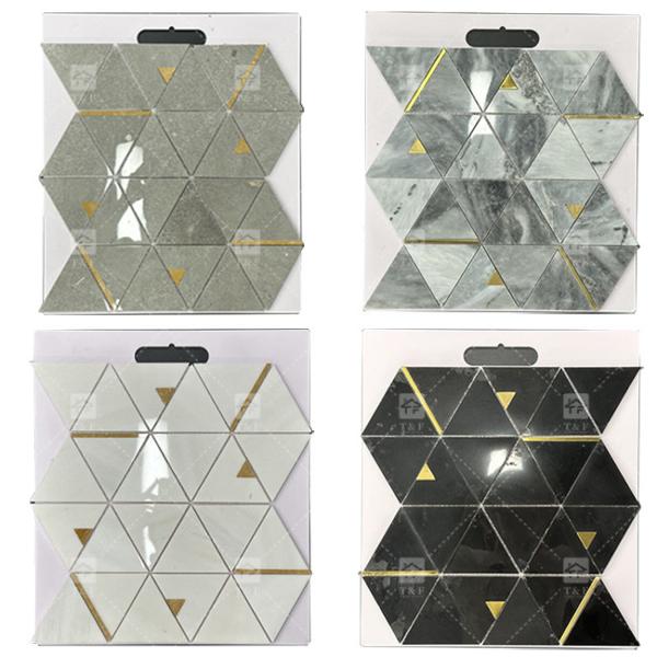 Marble Stone Triangle Luxury Mosaic Tiles With Stainless Steel Metal Mosaic Tile