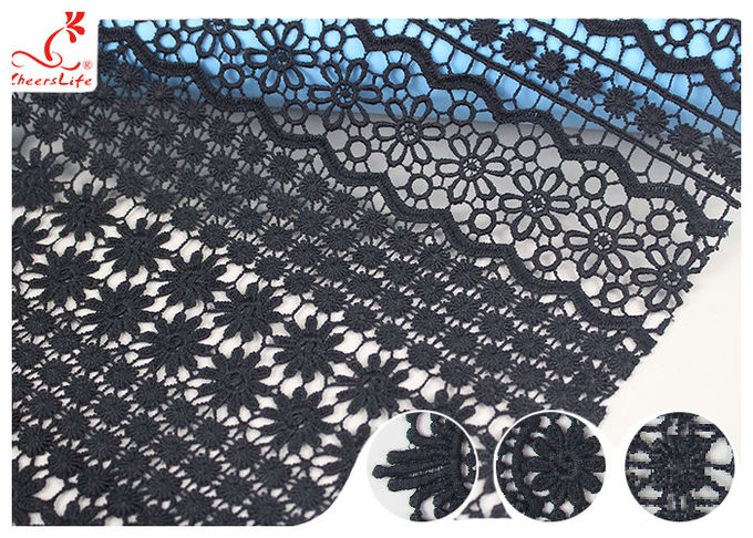 120CM Width Eco Dyeing Black Lace Fabric With Floral Pattern High Color Fastness