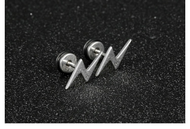 Punk Ear Stud Earrings For Men Hip Hop Jewelry Gift Stainless Steel Screw Back Earrings Lightning Stud Earrings