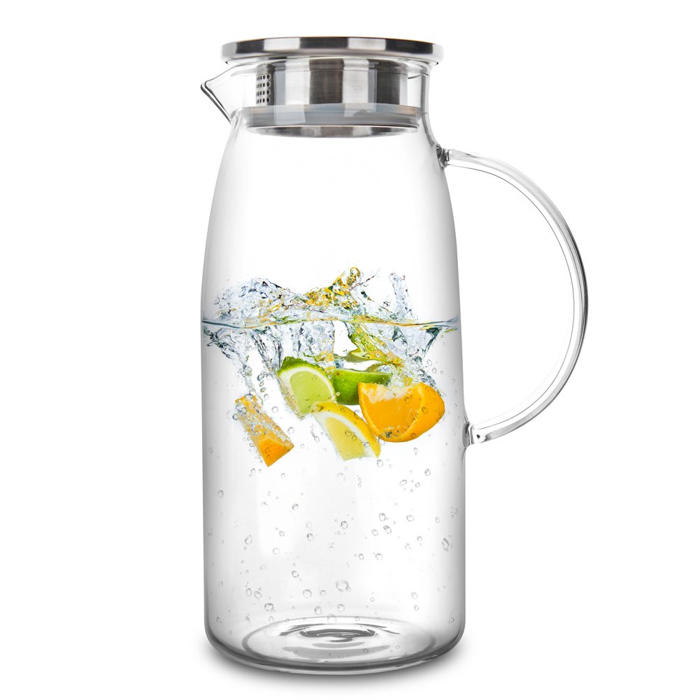 50 OZ Clear Glass Water Pitcher 304 Stainless Steel Lid OEM Service