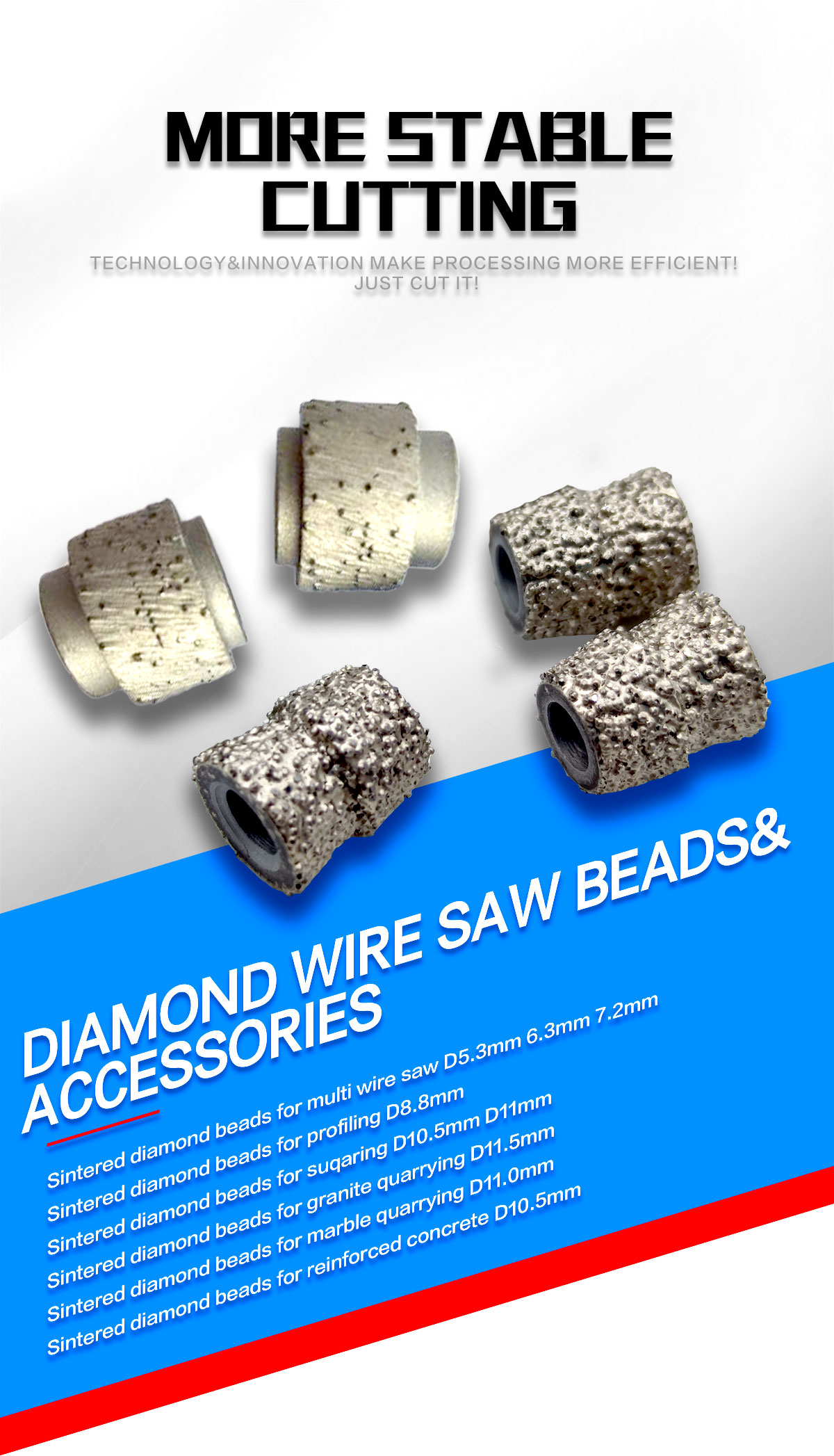 11.5mm Sintered Diamond Bead for Mining Wire Saw Accessories in Granite Quarry