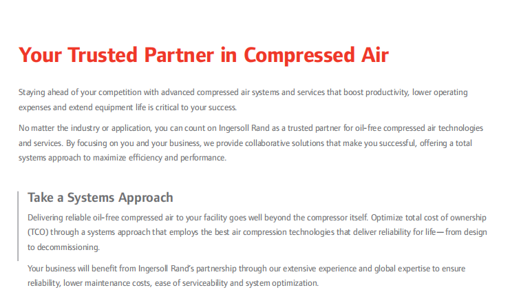 75-160kw Ingersoll Rand Oil Free Screw Air Compressor for a Healthy Work Environment