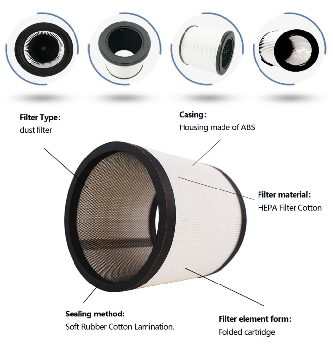 Cylinder HEPA Air Filter For Smoke And Dust Removal 99.9% Efficiency 90Pa