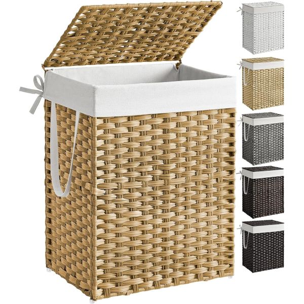 Quality Laundry Hamper With Lid, 23.8 Gallon (90 L) Synthetic Rattan Clothes Laundry Basket With Lid And Handles, Foldable, Removable Liner, Goose Yellow for sale