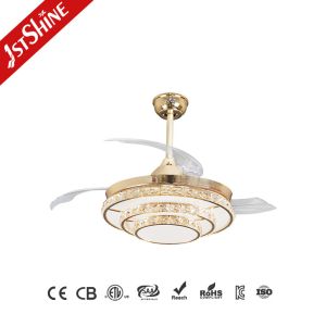 220V Crystal Retractable Ceiling Fan Light Dimmable Fandelier 6 Speed