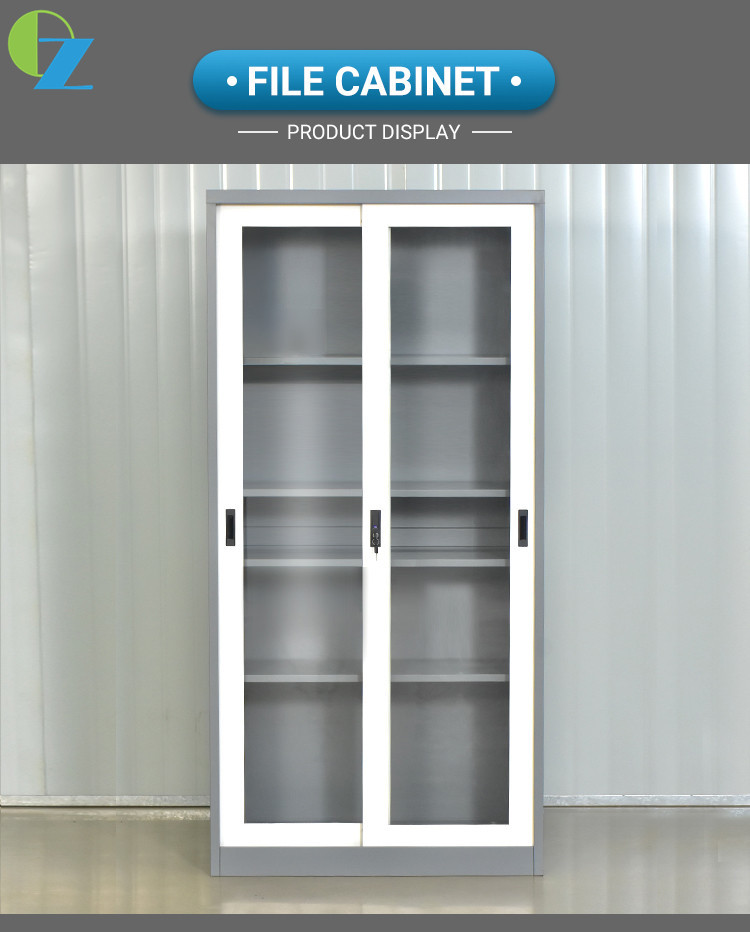 H1850mm Two Glass Sliding Door Steel Office Cupboard Office Steel Furniture