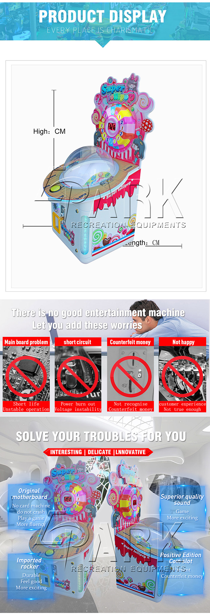 Cute Cartoon Lollipops Candy Crane Game Machine Easy To Operated