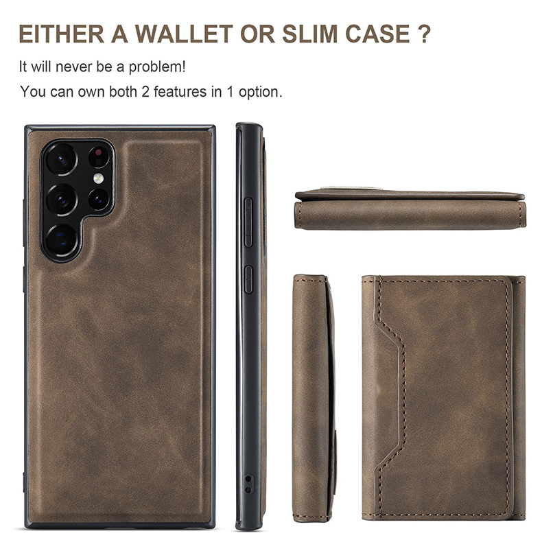 NO Private Mold PU Leather Magnetic Card Pocket Case for Samsung Galaxy S22 S23 Ultra