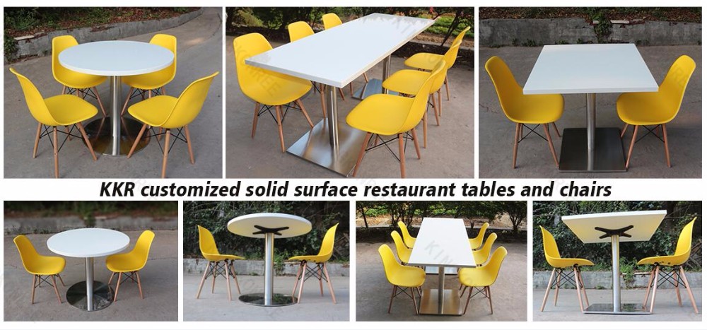 French White Gloss 8 Seater Fast Food Hot Pot Solid Surface Quartz Marble Stone Tops Booth Cafe Restaurant Table And Chair