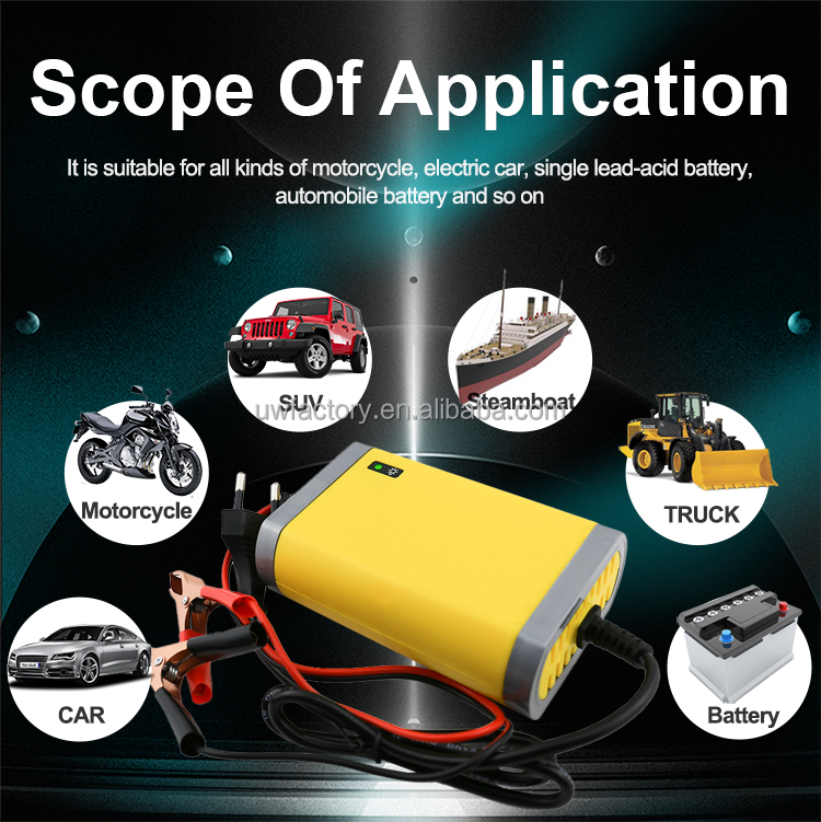 12V 10A Car Motorcycle Battery Charger Full Automatic with Connector Protection and 125W Output Power 7-200AH EU US UK AU