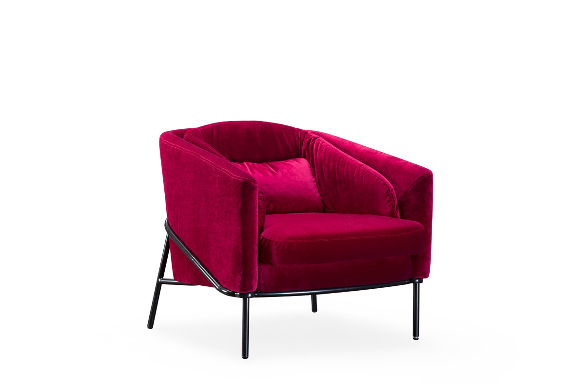 Upholstered Maroon Velvet Arm Modern Design Leisure Chair Waiting Chair