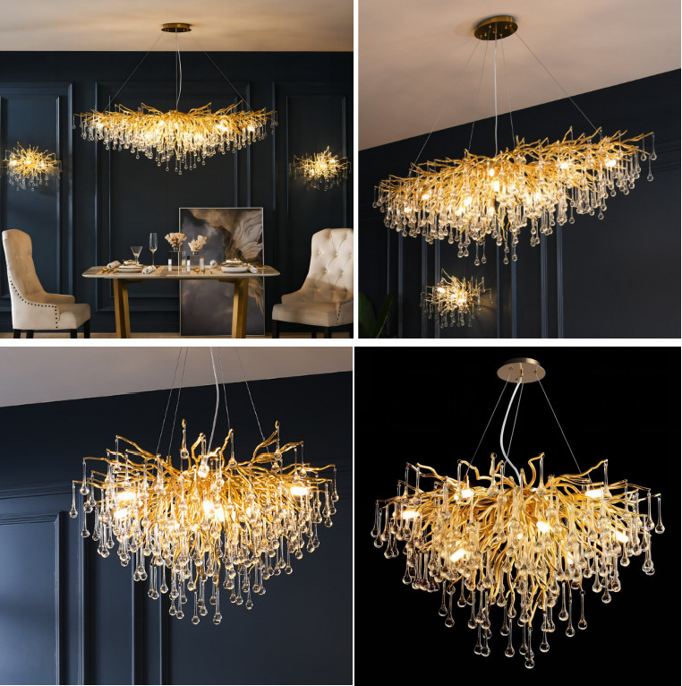 G9 95lm/W Modern Crystal Chandelier Glass Water Drop Pendant Light